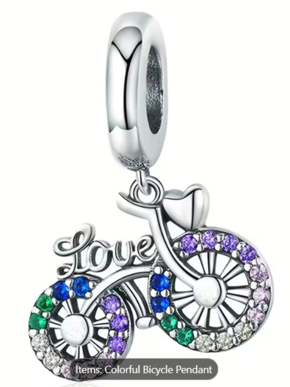 Cute Colorful Miniature Bike Bicycle Love worded Fashion Bracelet Crystal charm